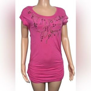 Pretty Hot Pink Studded Side Snap Ruched Mod Punk Mini Dress NWTS Glamp Clubbing